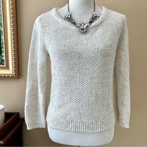 Alice + Olivia Scoop Light Grey Silver Sequin Open Knit Mohair Wool Sweater S - Picture 2 of 7